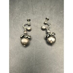 Vintage Sterling Danecraft Orb Dangle Clip‎ On Earrings Retro Screw Back 1.5"